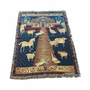 Vintage The Rug Barn Beth Yarbrough Woven Tapestry Blanket Bless Us All